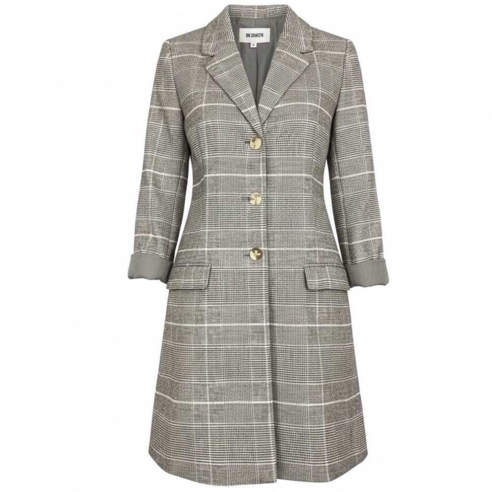 BB Dakota NWT Gray and White Plaid Trench Coat Size Medium